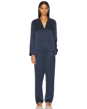 Lunya Washable Silk Long Sleeve Pant Pajama Set - Blue