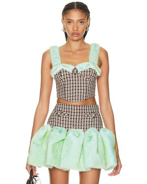 Area Faux Fur Trim Bustier Top - Green