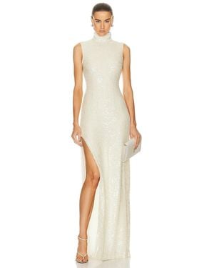 LAPOINTE Sequin Viscose High Neck Sleeveless Gown - Natural