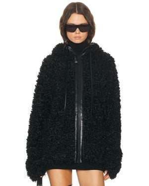 Norma Kamali Oversized Raglan Sleeve Zip Front Hooded Jacket - Black