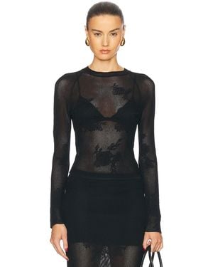 Fleur du Mal Lace Pointelle Long Sleeve Top - Black