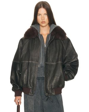 Helsa The Oversized Leather Bomber With Faux Fur Collar - Black