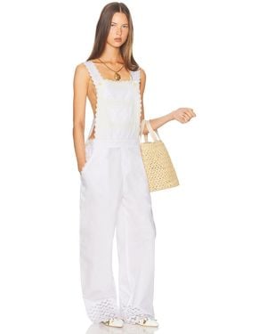 Helsa The Summer Overalls With Vintage Swiss Embroidery - White