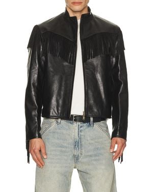 Austin Post Leather Fringed Western Cafe Racer - Black
