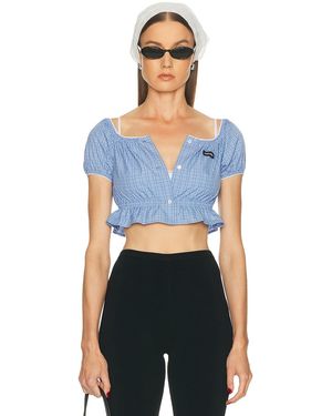 Miu Miu Cropped Check Blouse - Blue
