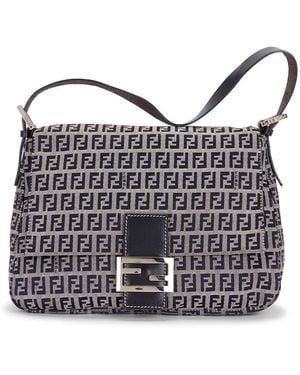 Fendi Zucchino Mama Baguette Shoulder Bag - Blue