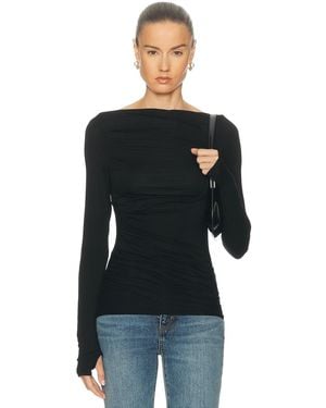 Enza Costa Fluid Jersey Sleeveless Draped Boatneck Top - Black