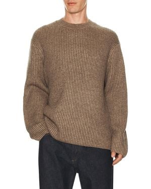 Theory Wool Cotton Long Sleeve Crew Neck Sweater - Brown