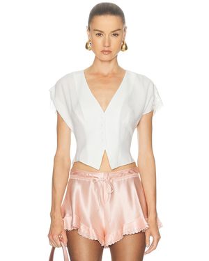 Fleur du Mal Georgette Flounce Top - White