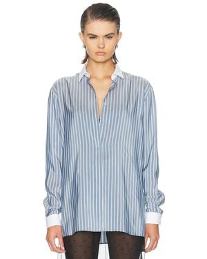 Tom Ford Business-Stripe Silk Boyfriend Shirt - Blue