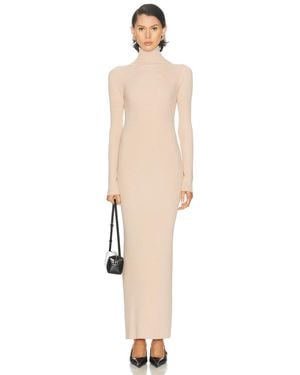 Enza Costa Silk Sweater Rib Ankle Turtleneck Dress - Natural