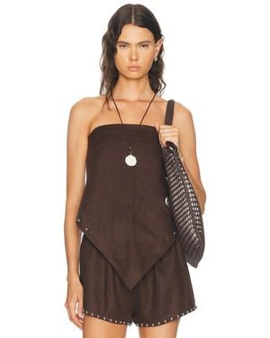 STAUD Sonya Linen Top - Brown