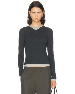St. Agni Organic Cotton V Neck Long Sleeve Top - Black