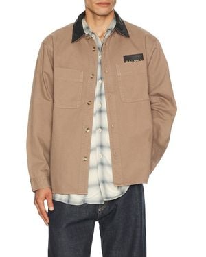 Palmes Twill Leather Collar Overshirt - Natural