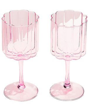 Fazeek Wave Wine Glasses Set Of 2 - Pink