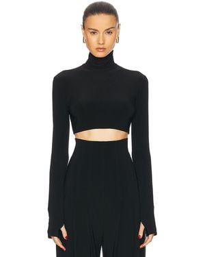 Norma Kamali Cropped Slim Fit Long Sleeve Turtleneck Top - Black