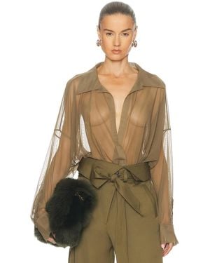 Norma Kamali Super Oversized Boyfriend Shirt Bodysuit - Green