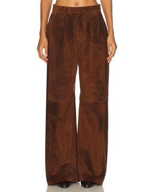 R13 Pleated Wide Leg Leather Pant - Brown