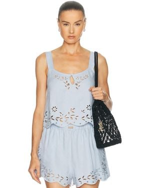 Lunya Linen Embroidered Eyelet Tank Top - Blue