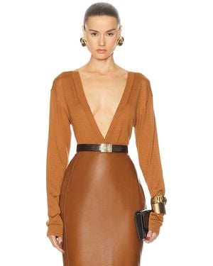 Saint Laurent V-Neck Bodysuit - Brown