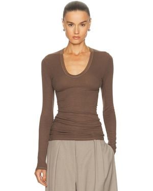 Enza Costa Rib Bold Long Sleeve U Top - Brown