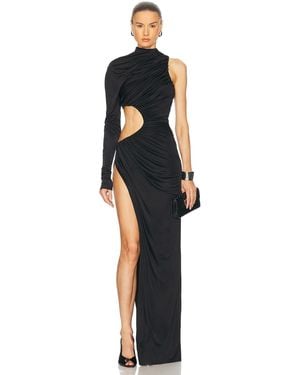 Atlein One Sleeve Ruched Cut Out Dress - Blue