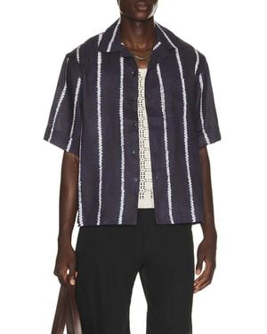 Commas Shibori Stripe Cuffed Camp Collar Shirt - Blue
