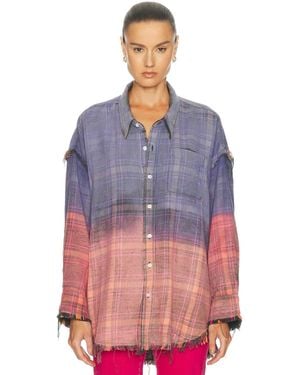 R13 Reversible Shredded Seam Drop Neck Shirt - Blue