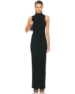 Enza Costa Silk Rib Sleeveless Mockneck Fluid Dress - Black