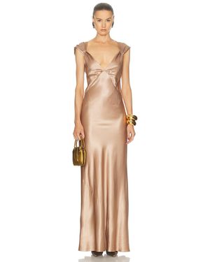 Saint Laurent Satin Long Dress - Natural
