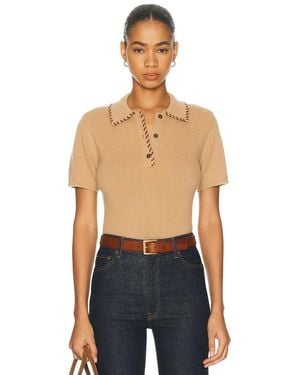 FRAME The Leather Stitch Polo Top - Blue