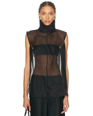 AEXAE Silk Organza Roll Neck Top - Black