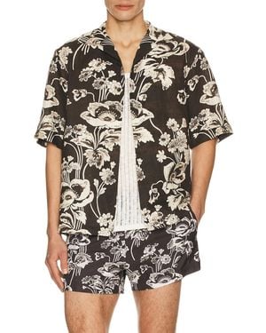 Commas Painted Peonies Bowling Shirt - Black