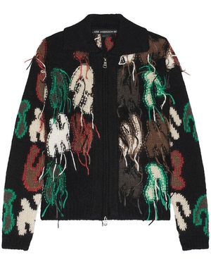 ANDERSSON BELL Intarsia Zip-Up Cardigan - Black