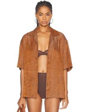 WAO Crinkled Short Sleeve Shirt - Brown