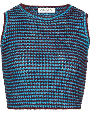 Alaïa Alaïa Crop Crochet Tank Top - Blue