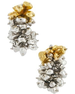 Dries Van Noten Handmade Bead Embroidered Earrings - Metallic