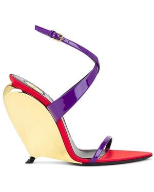 【関税＆送料込み】Saint Laurent Lucienne Sandal Wedges SAINT LAURENT Lucienne leather-trimmed satin wedge sandals