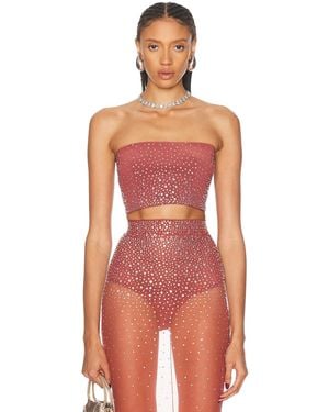 Alex Perry Crystal Mesh Crop Top - Red