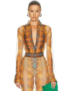 LAQUAN SMITH Pleat Front Long Sleeve Blouse - Orange