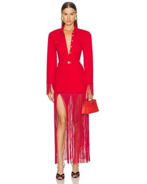 ROWEN ROSE Long Sleeve Polo Maxi Dress - Red