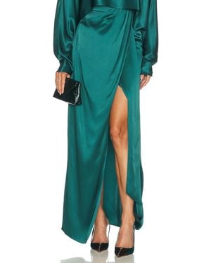 LAPOINTE Satin Wrap Maxi Skirt - Green