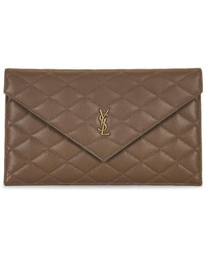 Saint Laurent Grain De Poudre Matelasse Pouch - Brown
