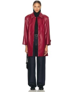 AEXAE Leather Padded Midi Coat - Red