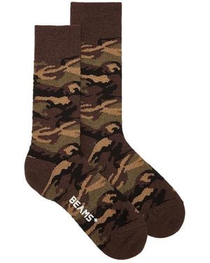 Beams Plus Melange Camo Socks - Brown