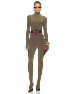 Norma Kamali Long Sleeve Slim Fit Turtleneck Footie Catsuit - Natural