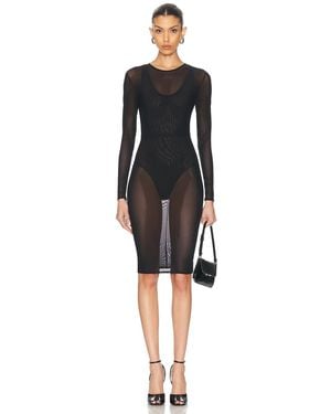Alex Perry Long Sleeve Power Mesh Midi Dress - Black