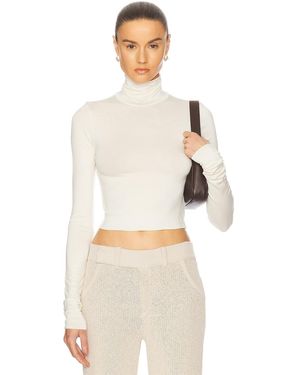 ÉTERNE Cropped Fitted Turtleneck Top - White