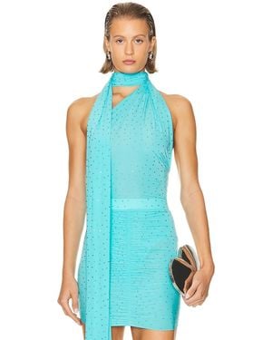 Alex Perry Scarf Wrap Crystal Bodysuit - Blue