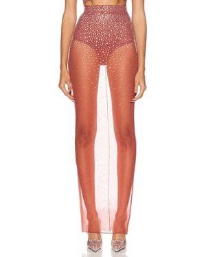 Alex Perry Crystal Mesh Maxi Skirt - Orange